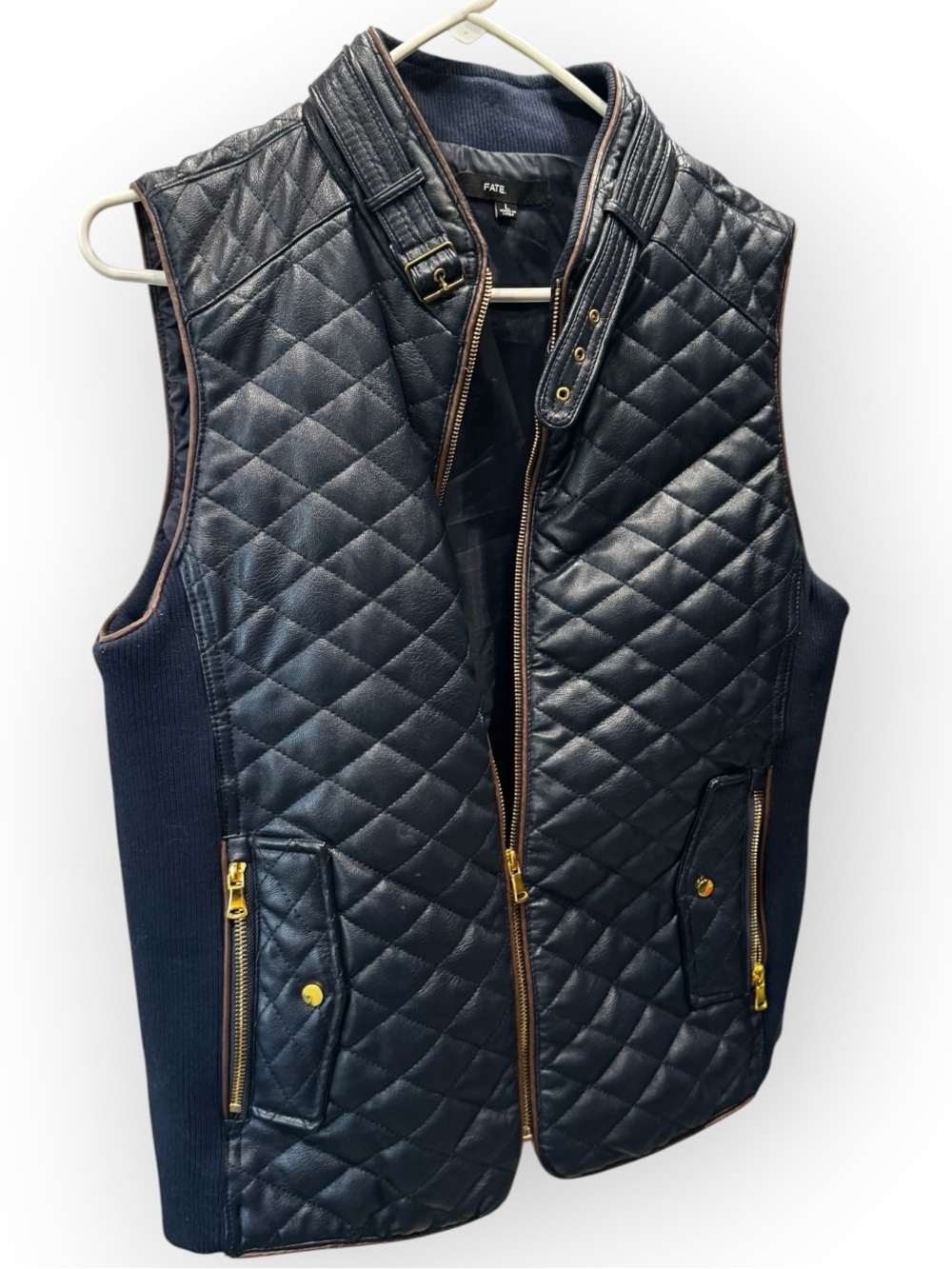 FATE Quilted Leather-Look Moto Vest Women’s Medium Black Gold Hardware